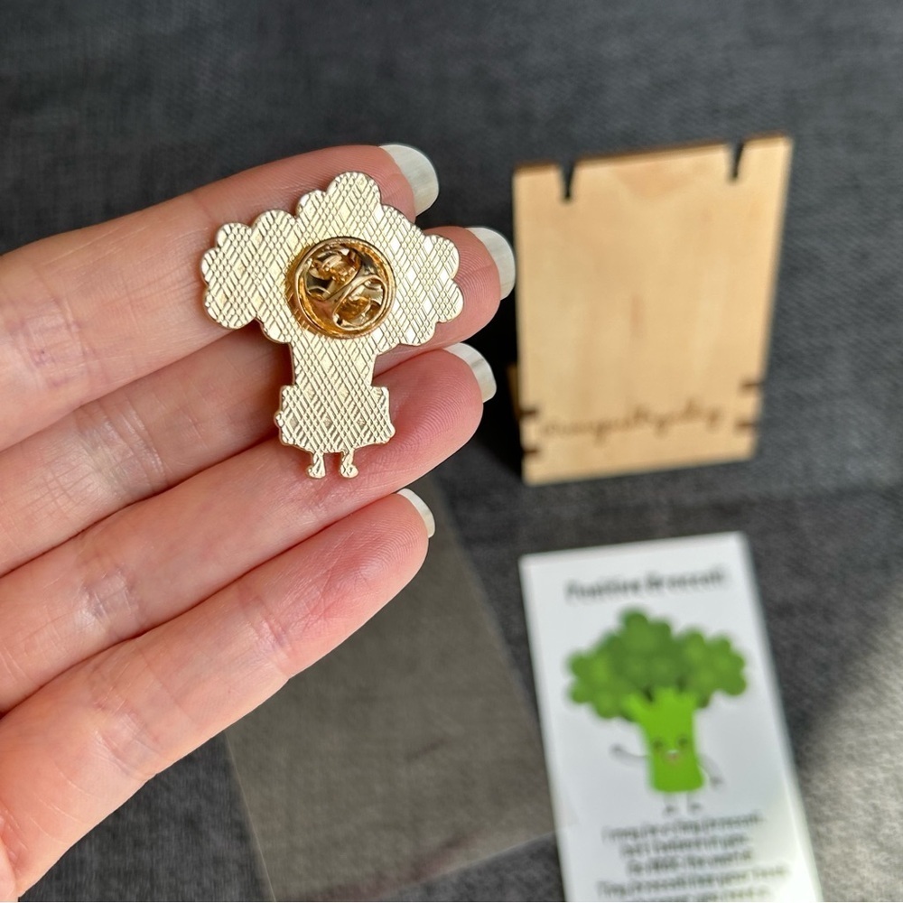 Positive Broccoli Enamel Pin Affirmation Card Set Gold Green - Picture 4 of 17